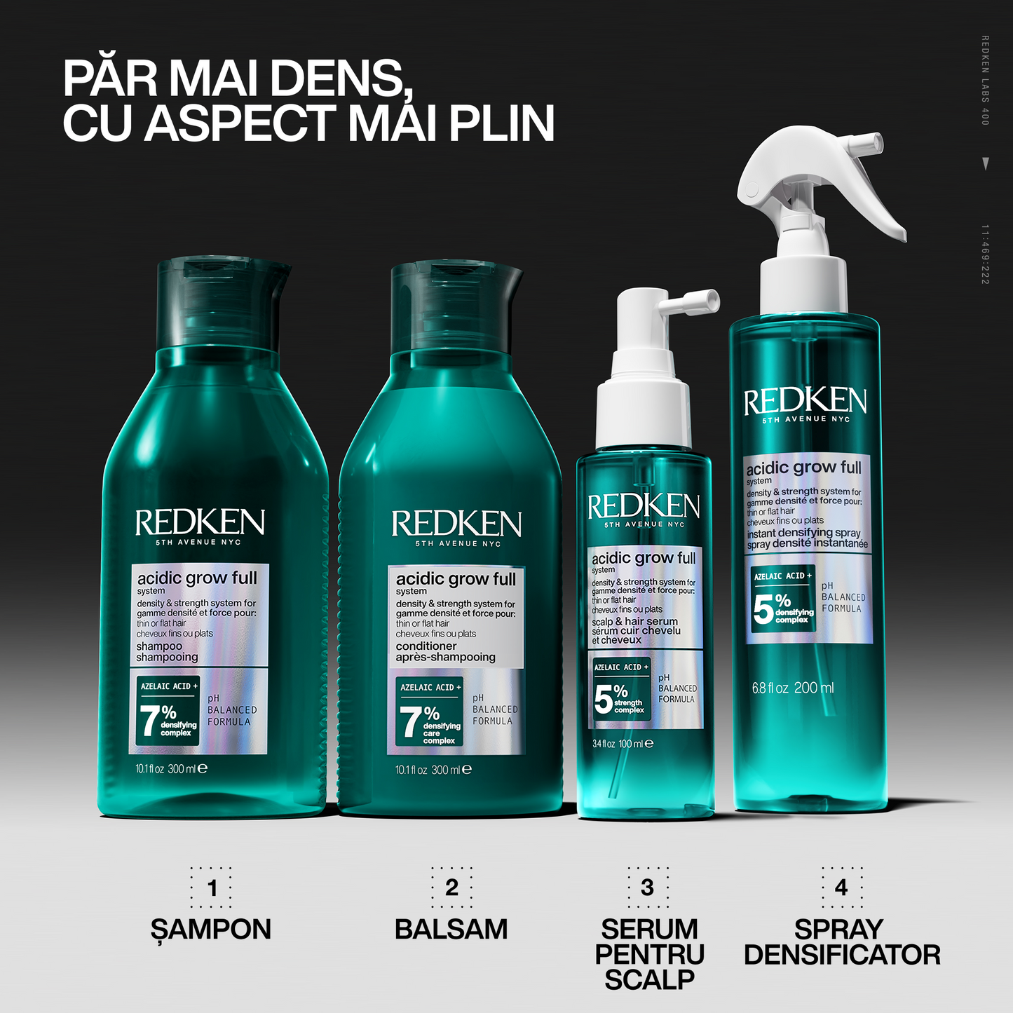 Redken Acidic Grow Full System sampon azelainsavval, koffeinnel és probiotikumokkal, a töredezésre hajlamos vékonyszálú haj dúsítására és megerősítésére, 300ml