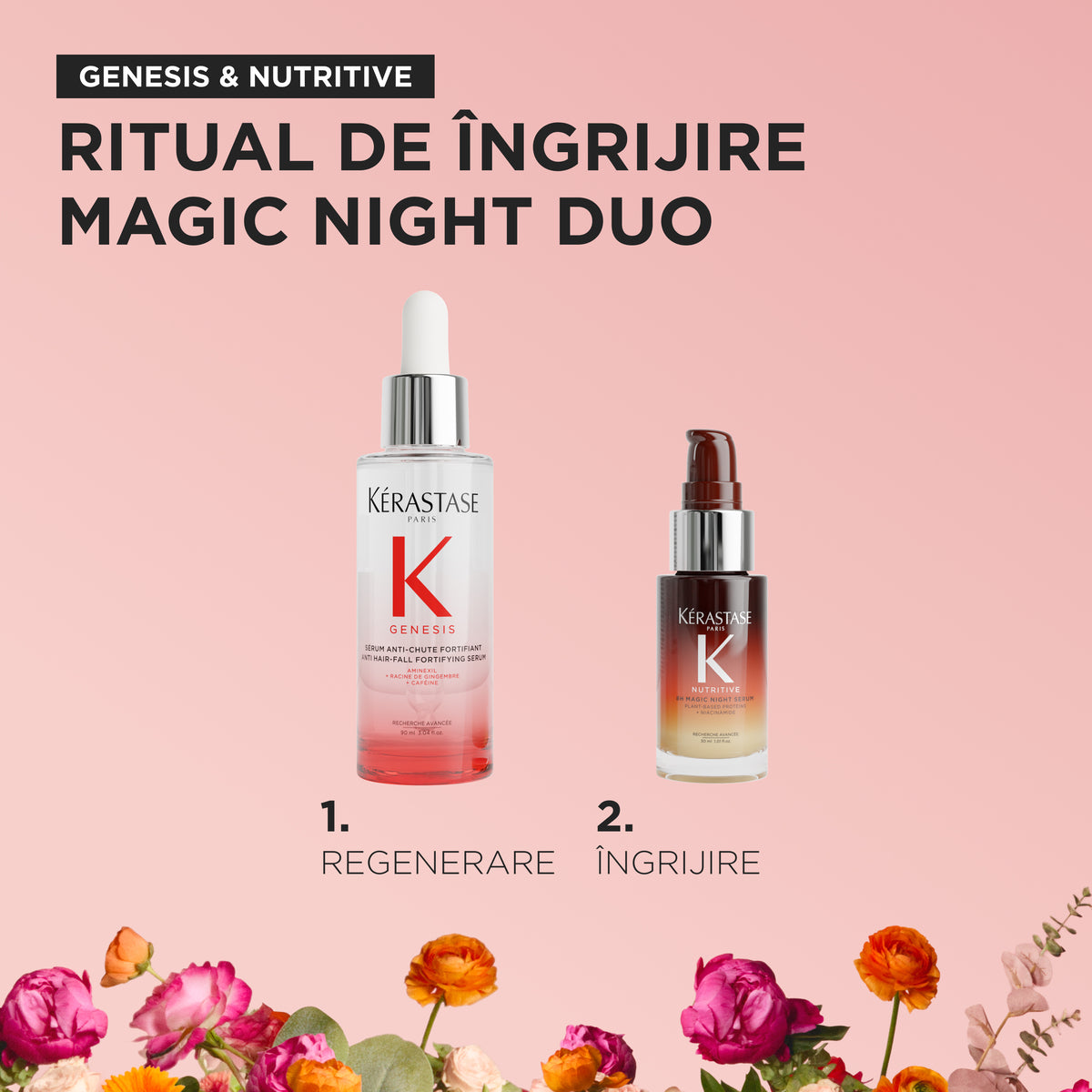 Két darabos hajápoló szett hajhullás ellen – Kérastase Genesis Szérum hajhullás ellen + 8H Magic Éjszakai szérum 90 ml + 30 ml