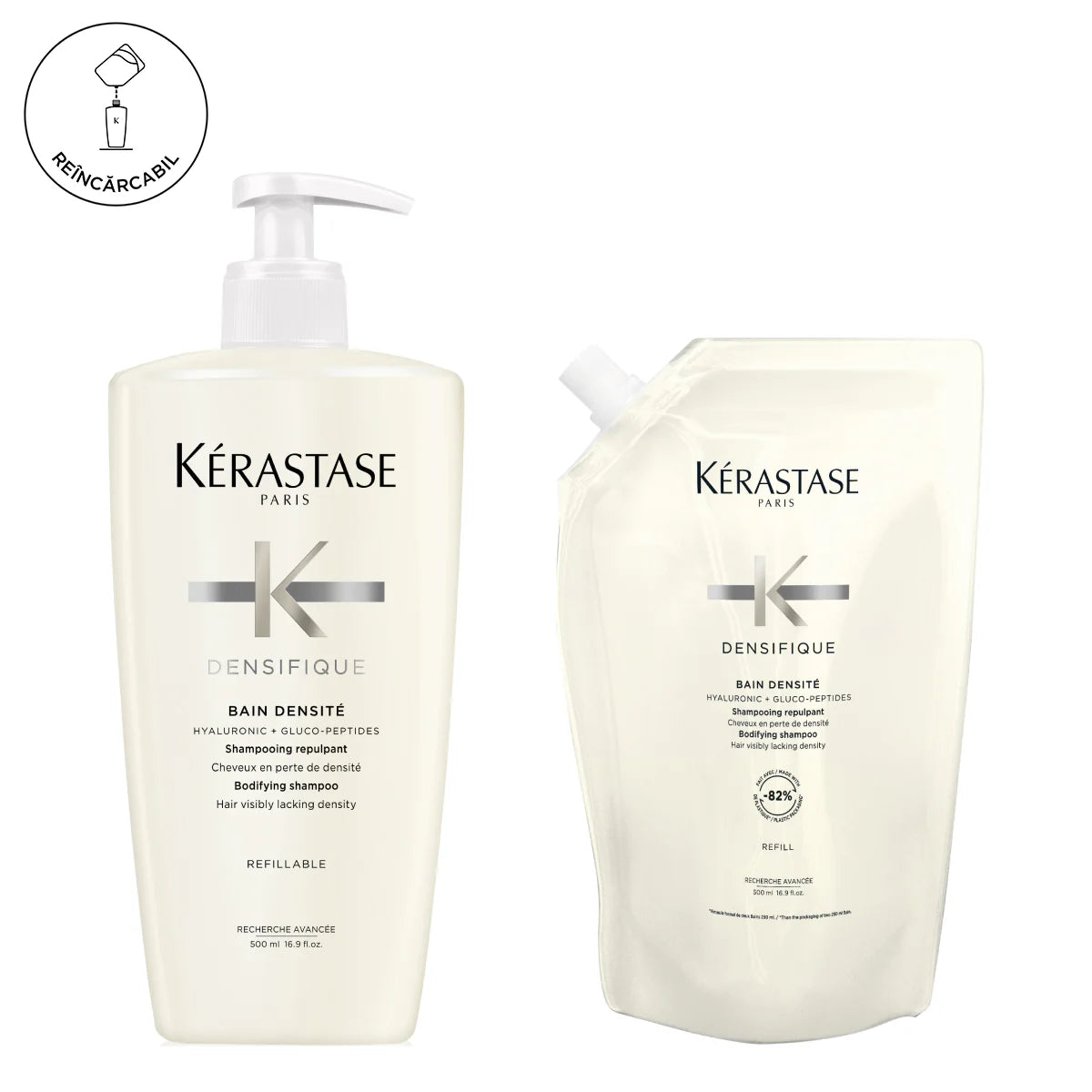 Kérastase Densifique Bain Densité sűrűsítő sampon utántölthető készlet vékonyszálú hajra 500ml + utántöltő 500ml