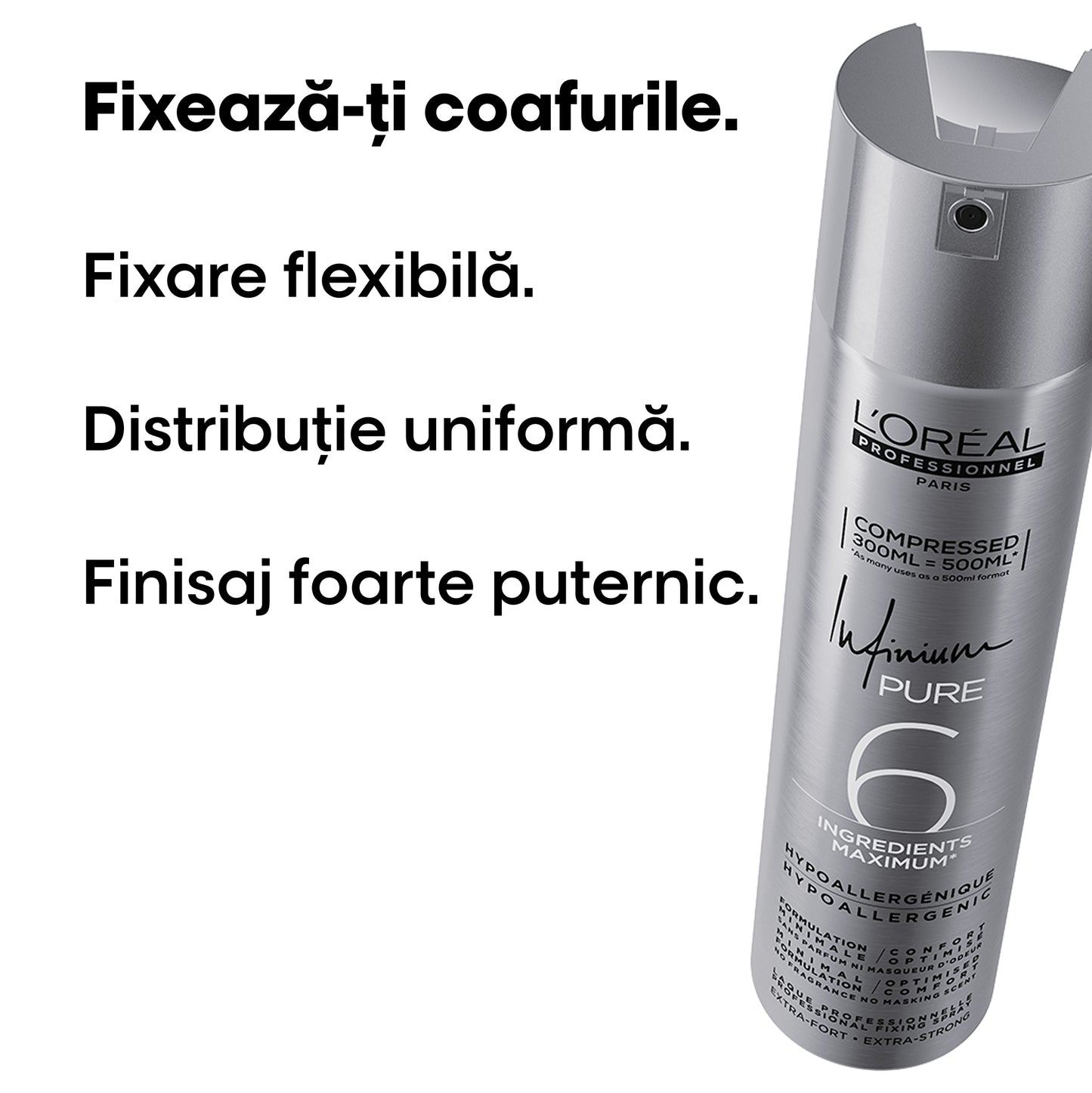 Fixativ profesional L’Oréal Professionnel Tecni.Art Infiniul Pure Strong – fixare puternică, control de lungă durată 300ml