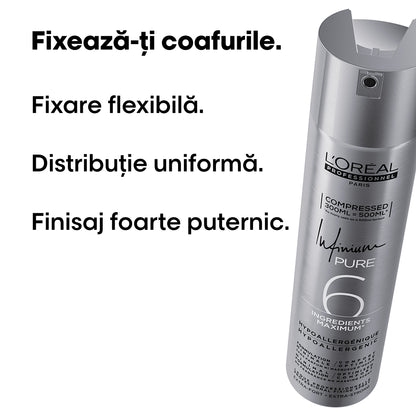 Fixativ profesional L’Oréal Professionnel Tecni.Art Infiniul Pure Strong – fixare puternică, control de lungă durată 300ml