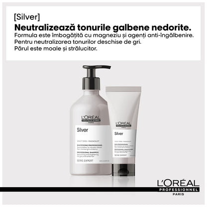 L'Oreal Professionnel SE Silver hajbalzsam, a nem kívánt sárga árnyalatok semlegesítésére, magnéziummal és sárgásodásgátló összetevőkkel, ősz vagy sárgás árnyalatú hajra, 200ml