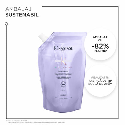 Kérastase Blond Absolu Bain Lumière utántöltő sampon, hidratáló és ragyogást adó, szőkített vagy melírozott hajra, 500ml