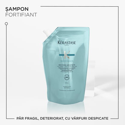 Kérastase Résistance Bain Force Architecte sampon gyenge és sérült hajra – utántöltő 500 ml