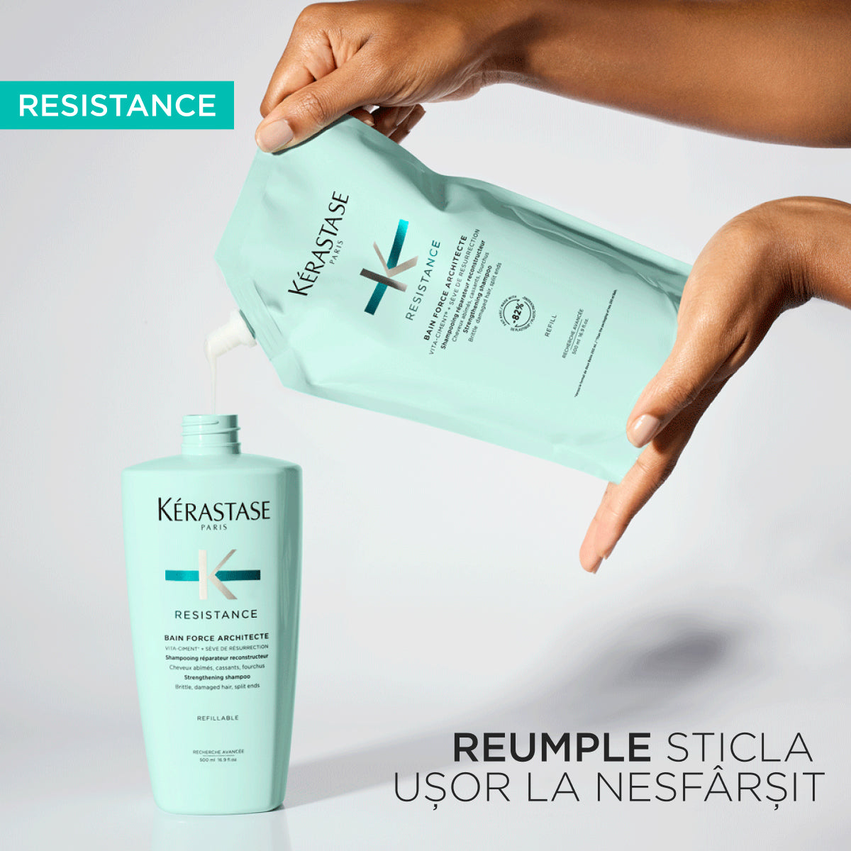 Kérastase Résistance Bain Force Architecte sampon gyenge és sérült hajra – utántöltő 500 ml
