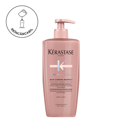 Sampon festett hajra - Kerastase Chroma Absolu Bain Chroma Respect - minden típusú festett hajra, utántölthető 500ml