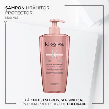 Kérastase Chroma Absolu Bain Riche Chroma Respect Tápláló sampon vastag és közepesen vastag, festett hajra 500 ml