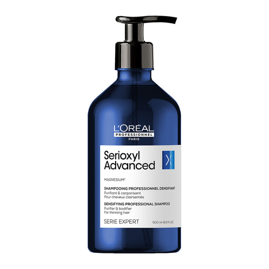 Tisztító sampon a nagyobb dús hajért, vékonyszálú hajra L'Oréal Professionnel Serie Expert Serioxyl Advanced, magnéziummal, szilikon és alkohol nélkül, 500ml 