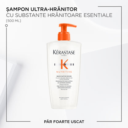 Kérastase Nutritive Bain Satin Riche utántölthető intenzív tápláló sampon nagyon száraz hajra, 500 ml