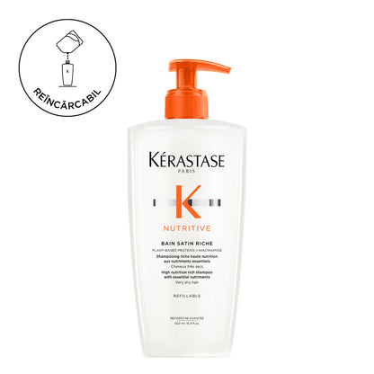 Kérastase Nutritive Bain Satin Riche utántölthető, intenzív tápláló sampon nagyon száraz hajra 500ml + utántöltő 500ml