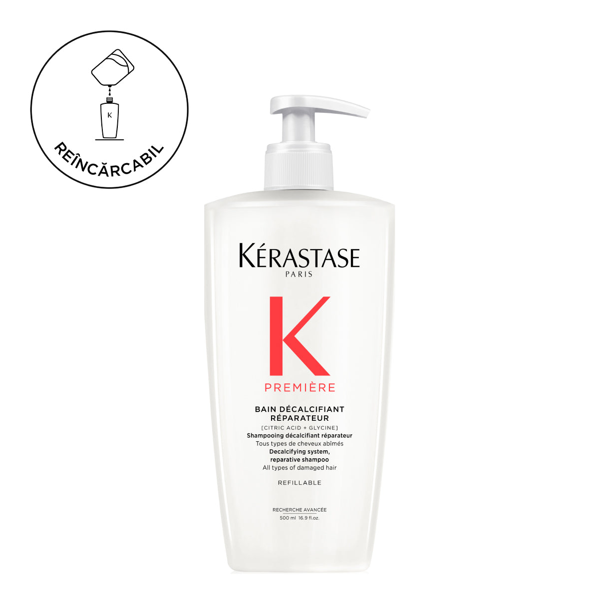 Kérastase Première Bain Décalcifiant Réparateur 500ml – Kalciumlerakódást eltávolító, újratölthető regeneráló sampon károsodott hajra