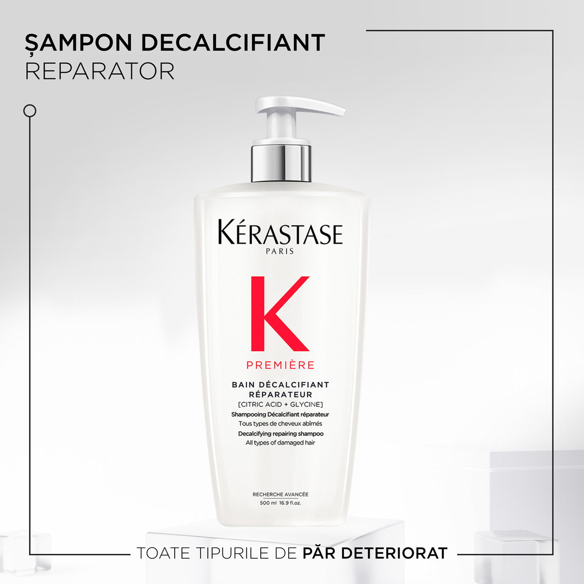 Kérastase Première Bain Décalcifiant Réparateur 500ml – Kalciumlerakódást eltávolító, újratölthető regeneráló sampon károsodott hajra