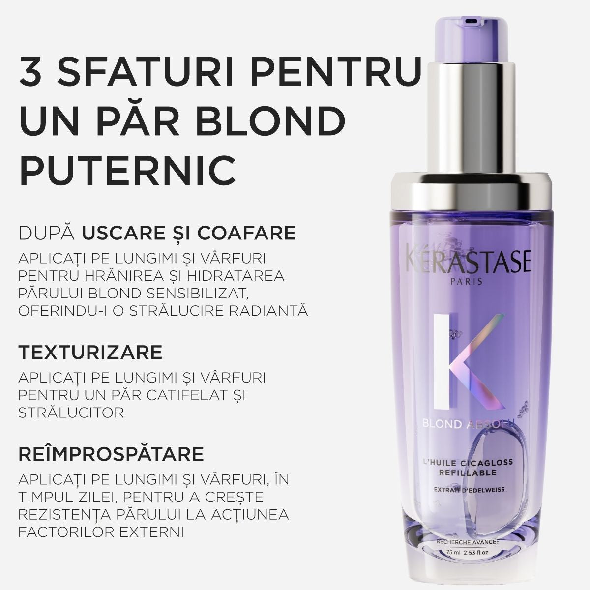 Kérastase Blond Absolu L'Huile Cicagloss 75ml – Hajregeneráló olaj szőke hajra, újratölthető