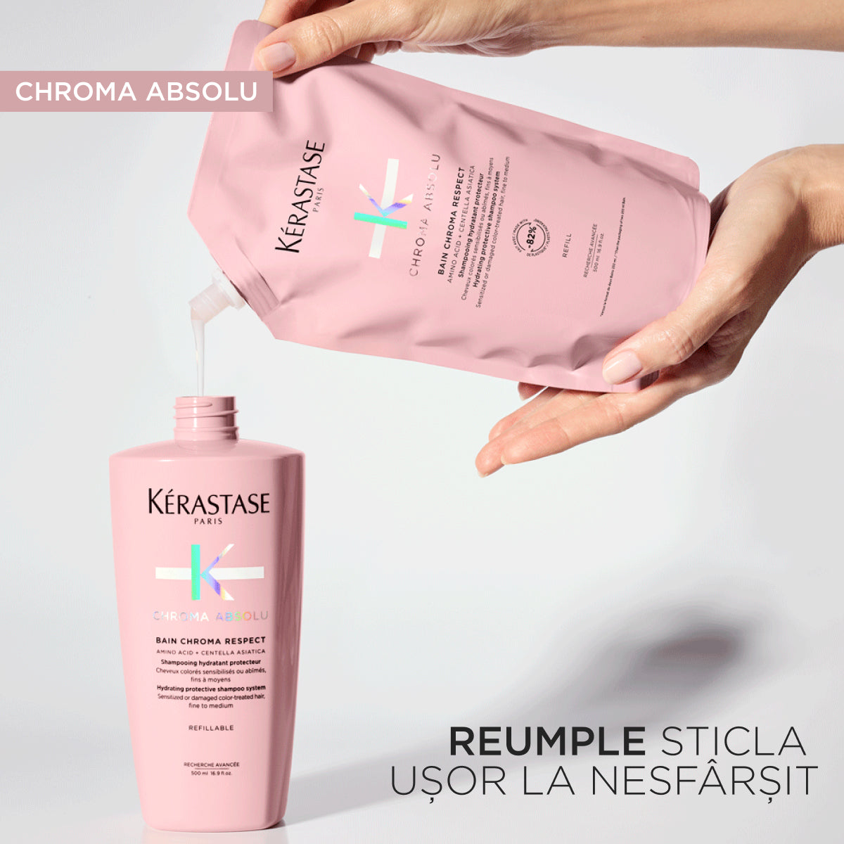 Hidratáló sampon utántöltő minden festett hajtípusra - Kerastase Chroma Absolu Bain Chroma Respect, 500ml