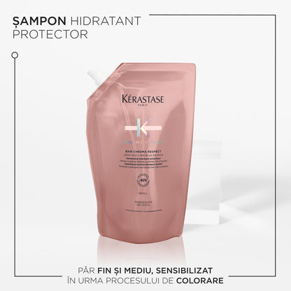 Hidratáló sampon utántöltő minden festett hajtípusra - Kerastase Chroma Absolu Bain Chroma Respect, 500ml