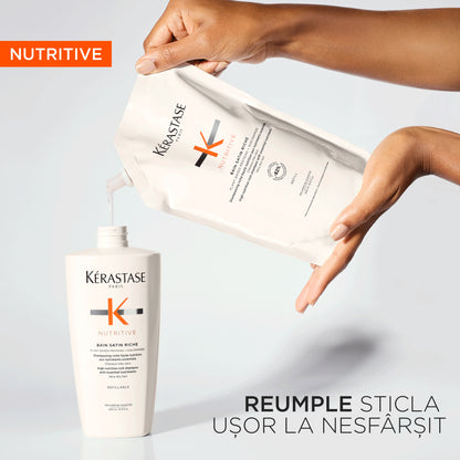 Kérastase Nutritive Bain Satin Riche utántölthető, intenzív tápláló sampon nagyon száraz hajra 500ml + utántöltő 500ml