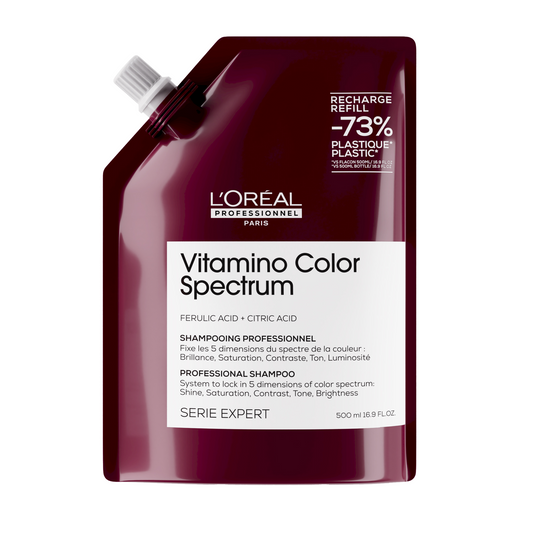L'Oreal Professionnel SE Vitamino Color Spectrum sampon utántöltő festett hajra, színfixálásért, selymesebb és erősebb hajért, szulfátmentes citromsavval és vassavval, vegán termék, 500ml