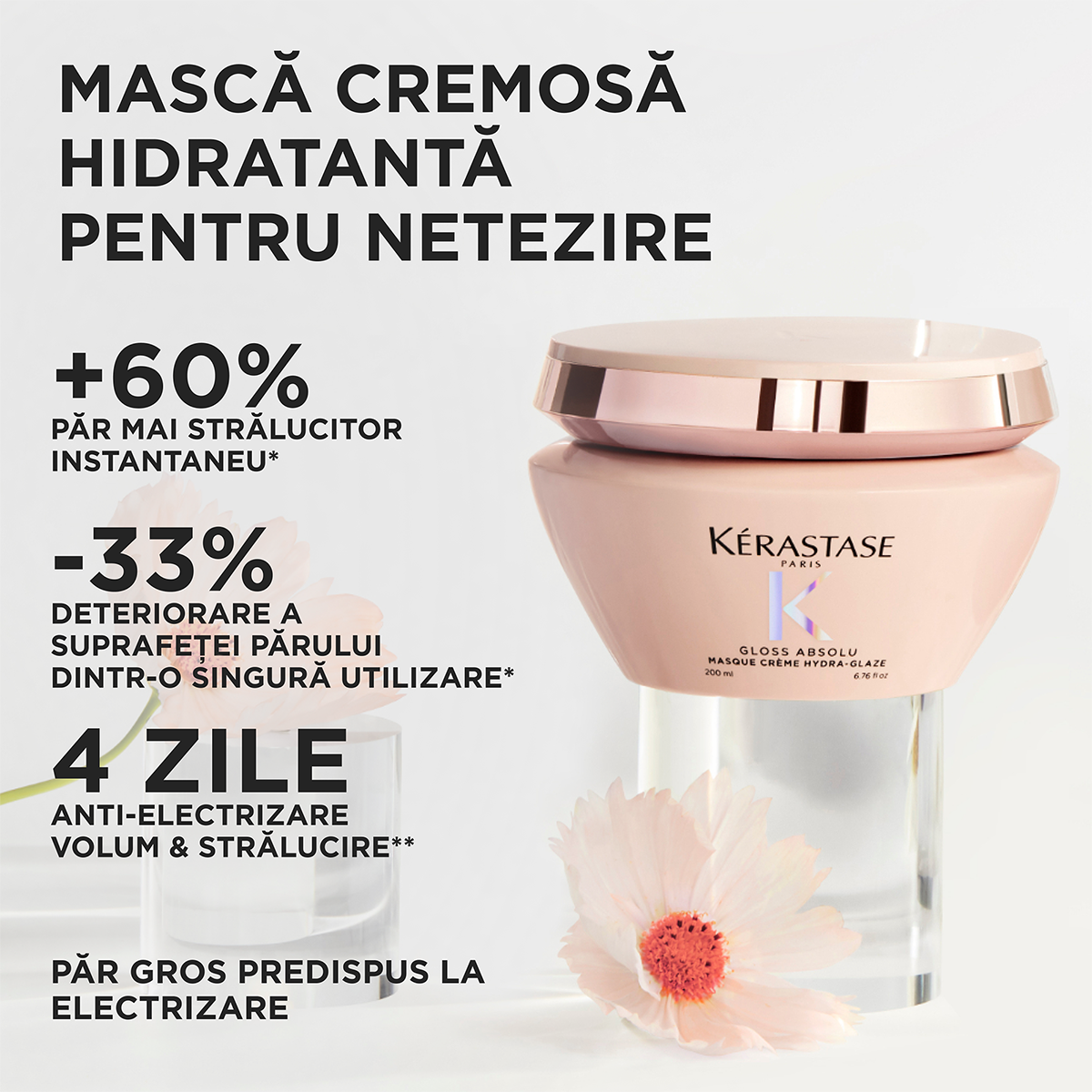Krémes maszk vastag, elektrosztatikus hajra — Kérastase Gloss Absolu Masque Crème Hydra-Glaze 200ml