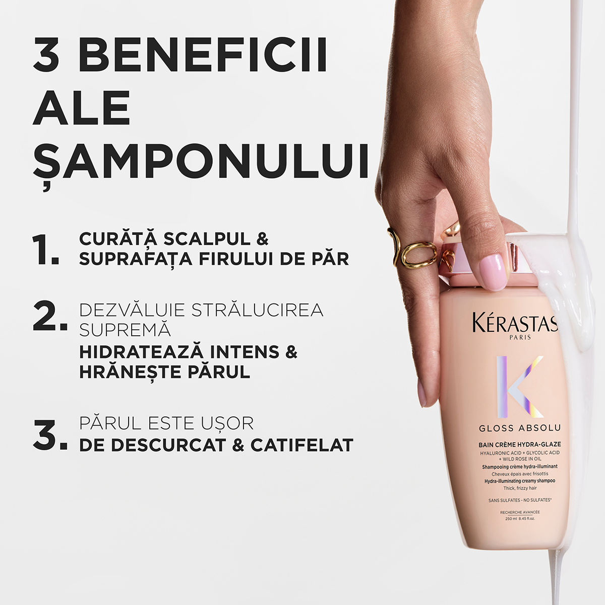 Krémes, szöszösödést gátló sampon vastag hajra — Kérastase Gloss Absolu Bain Crème Hydra-Glaze 250ml