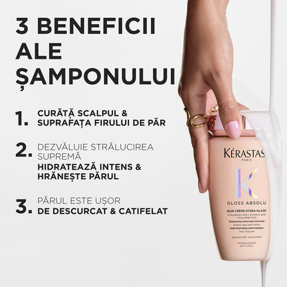 Krémes, szöszösödést gátló sampon vastag hajra — Kérastase Gloss Absolu Bain Crème Hydra-Glaze 250ml