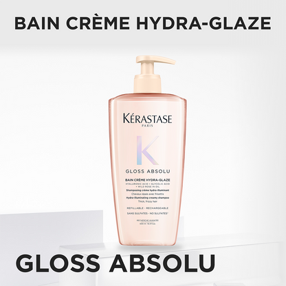Kérastase Gloss Absolu Bain Crème Hydra-Glaze 500ml – Újratölthető krém állagú, szöszösödésgátló sampon vastag hajra