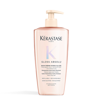 Kérastase Gloss Absolu Bain Crème Hydra-Glaze 500ml – Újratölthető krém állagú, szöszösödésgátló sampon vastag hajra