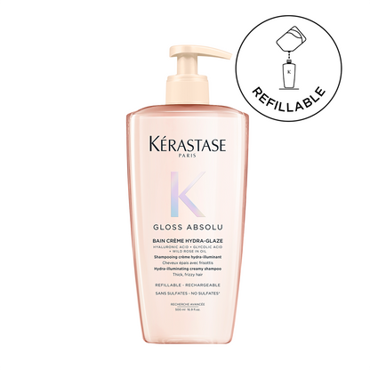 Kérastase Gloss Absolu Bain Crème Hydra-Glaze 500ml – Újratölthető krém állagú, szöszösödésgátló sampon vastag hajra