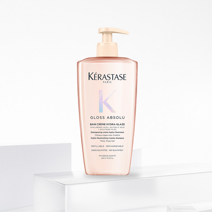 Kérastase Gloss Absolu Bain Crème Hydra-Glaze 500ml – Újratölthető krém állagú, szöszösödésgátló sampon vastag hajra