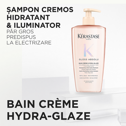 Kérastase Gloss Absolu Bain Crème Hydra-Glaze 500ml – Újratölthető krém állagú, szöszösödésgátló sampon vastag hajra