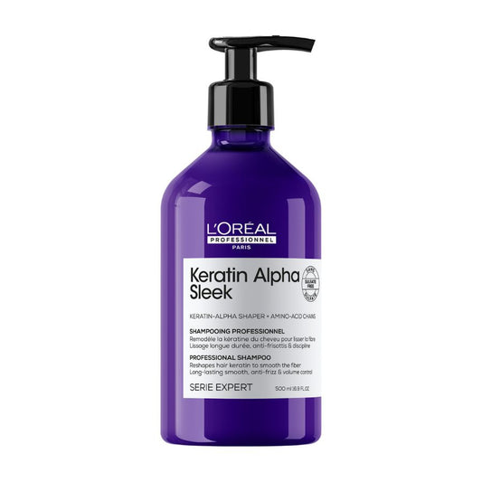 L'Oréal Professionnel Serie Expert Keratin Alpha Sleek professzionális sampon rakoncátlan és elektrosztatikus hajra, 500 ml