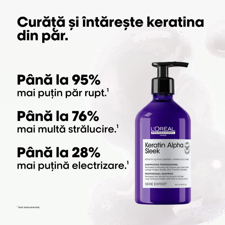Anti-frizz sampon rakoncátlan hajra – L'Oréal Professionnel Keratin Alpha Sleek 500ml