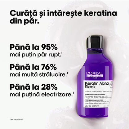 L'Oréal Professionnel Serie Expert Keratin Alpha Sleek Frizzelődés Elleni Sampon Lázadó és Elektromos Hajra 300ml