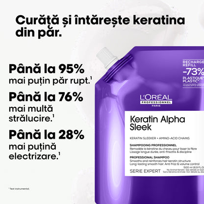 L'Oréal Professionnel Keratin Alpha Sleek Professzionális Sampon – Göndörödés elleni védelem, kisimítás és fegyelmezés rakoncátlan hajra, 500ml