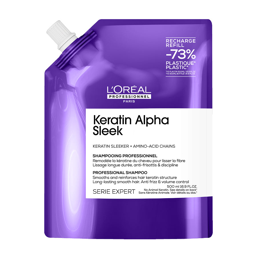 L'Oréal Professionnel Keratin Alpha Sleek Professzionális Sampon – Göndörödés elleni védelem, kisimítás és fegyelmezés rakoncátlan hajra, 500ml