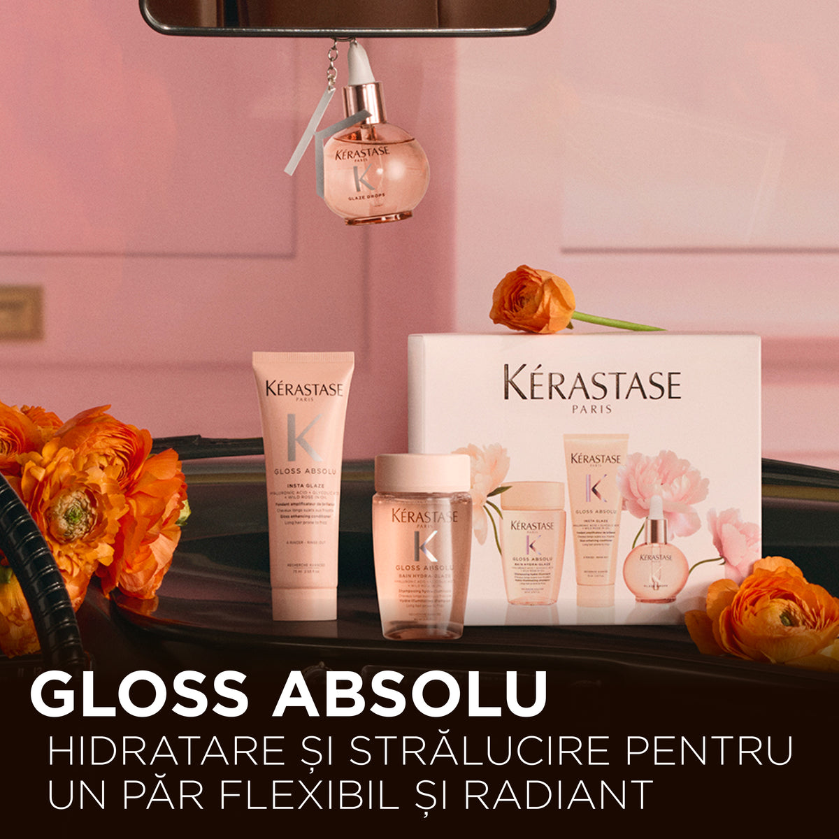 Tavaszi szett hosszú, göndörödésre hajlamos hajra – Kérastase Gloss Absolu Bain + Fondant + Glaze Drops 80+75+45 ml