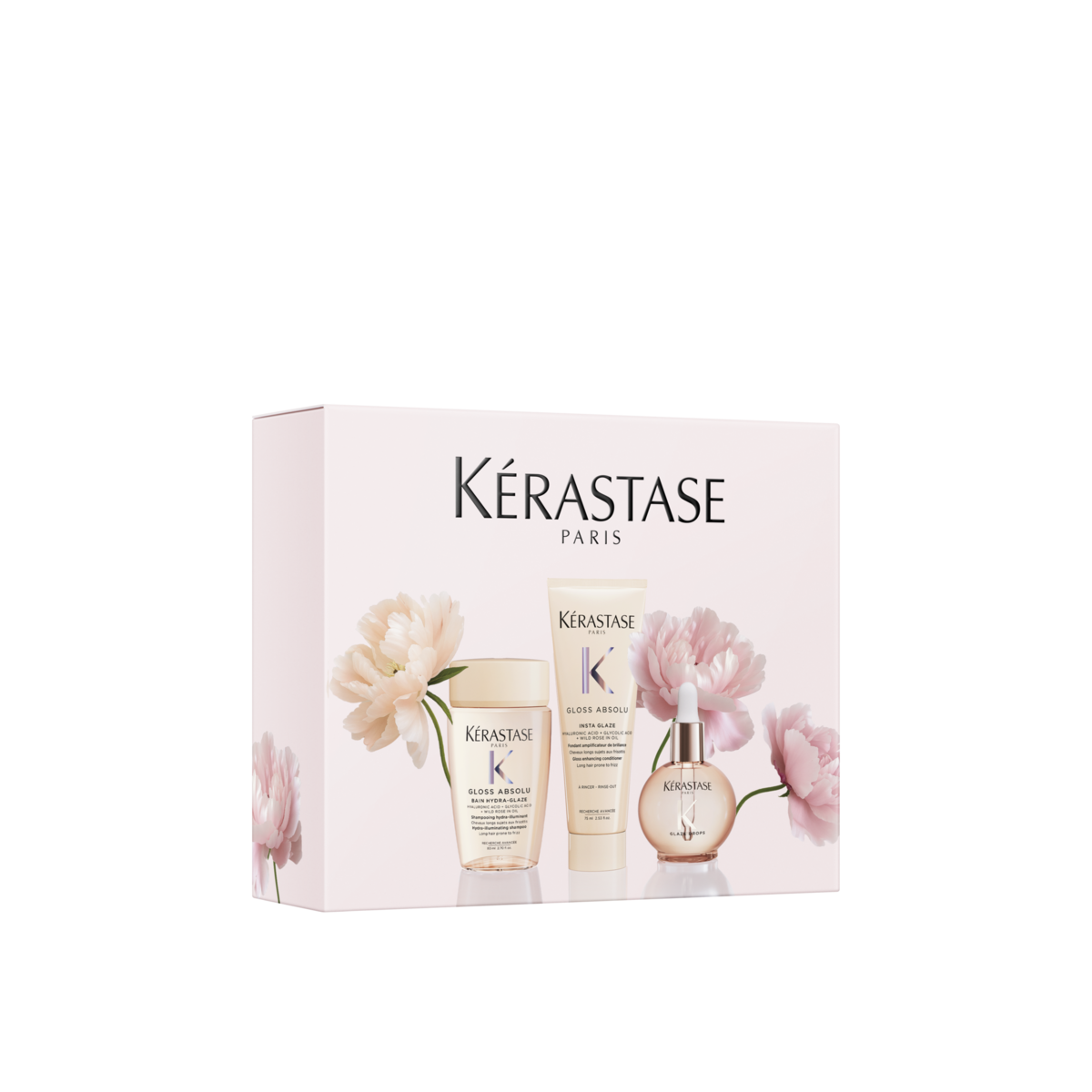 Tavaszi szett hosszú, göndörödésre hajlamos hajra – Kérastase Gloss Absolu Bain + Fondant + Glaze Drops 80+75+45 ml