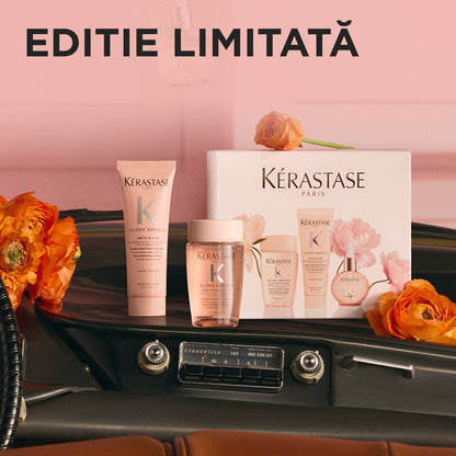 Tavaszi szett hosszú, göndörödésre hajlamos hajra – Kérastase Gloss Absolu Bain + Fondant + Glaze Drops 80+75+45 ml