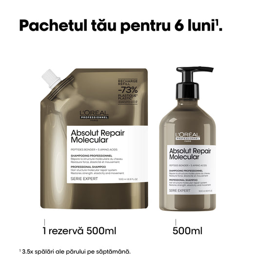 L'Oreal Professionnel SE Absolut Repair molekuláris sampon és balzsam sérült hajra, peptidkötésekkel és 5 aminosavval, erős és fényes hajra, 500ml + 500ml