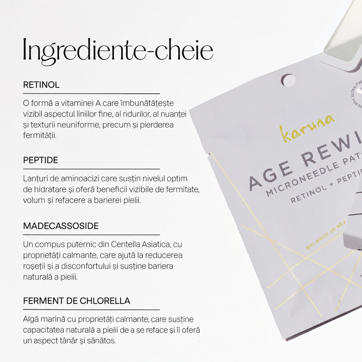 Karuna Age Rewind Microneedle Patches, plasturi cu microace, retinol și peptide pentru riduri