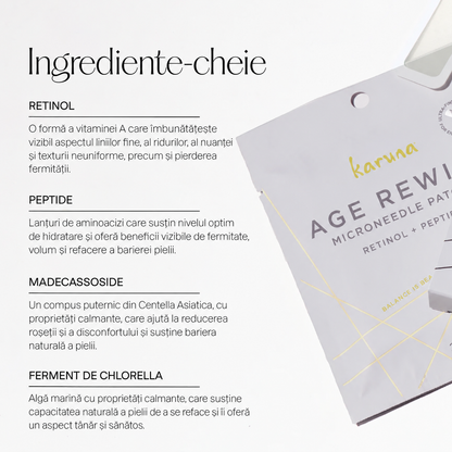 Karuna Age Rewind Microneedle Patches, plasturi cu microace, retinol și peptide pentru riduri