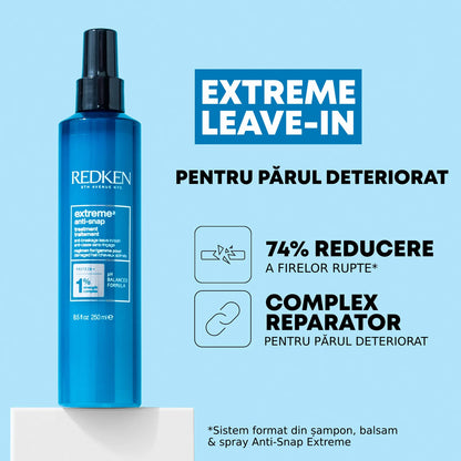 Redken Extreme – set fortifiant pentru păr deteriorat: șampon 300 ml + balsam 300 ml + Anti-Snap Leave-In 250 ml