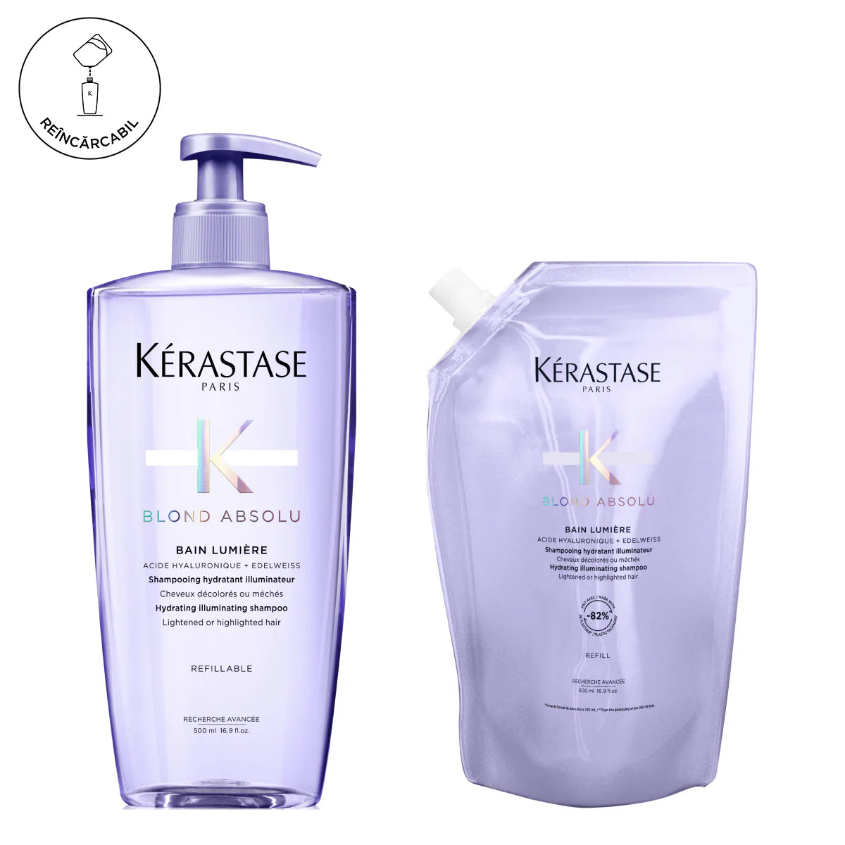 Kérastase Blond Absolu Bain Lumière Újratölthető szőkehaj-fényesítő sampon szett 500 ml + utántöltő 500 ml