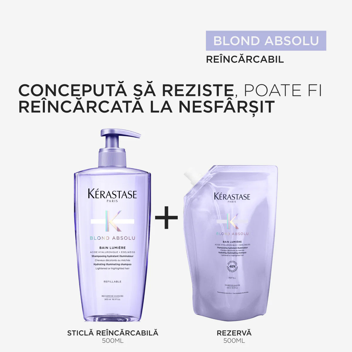 Kérastase Blond Absolu Bain Lumière Újratölthető szőkehaj-fényesítő sampon szett 500 ml + utántöltő 500 ml