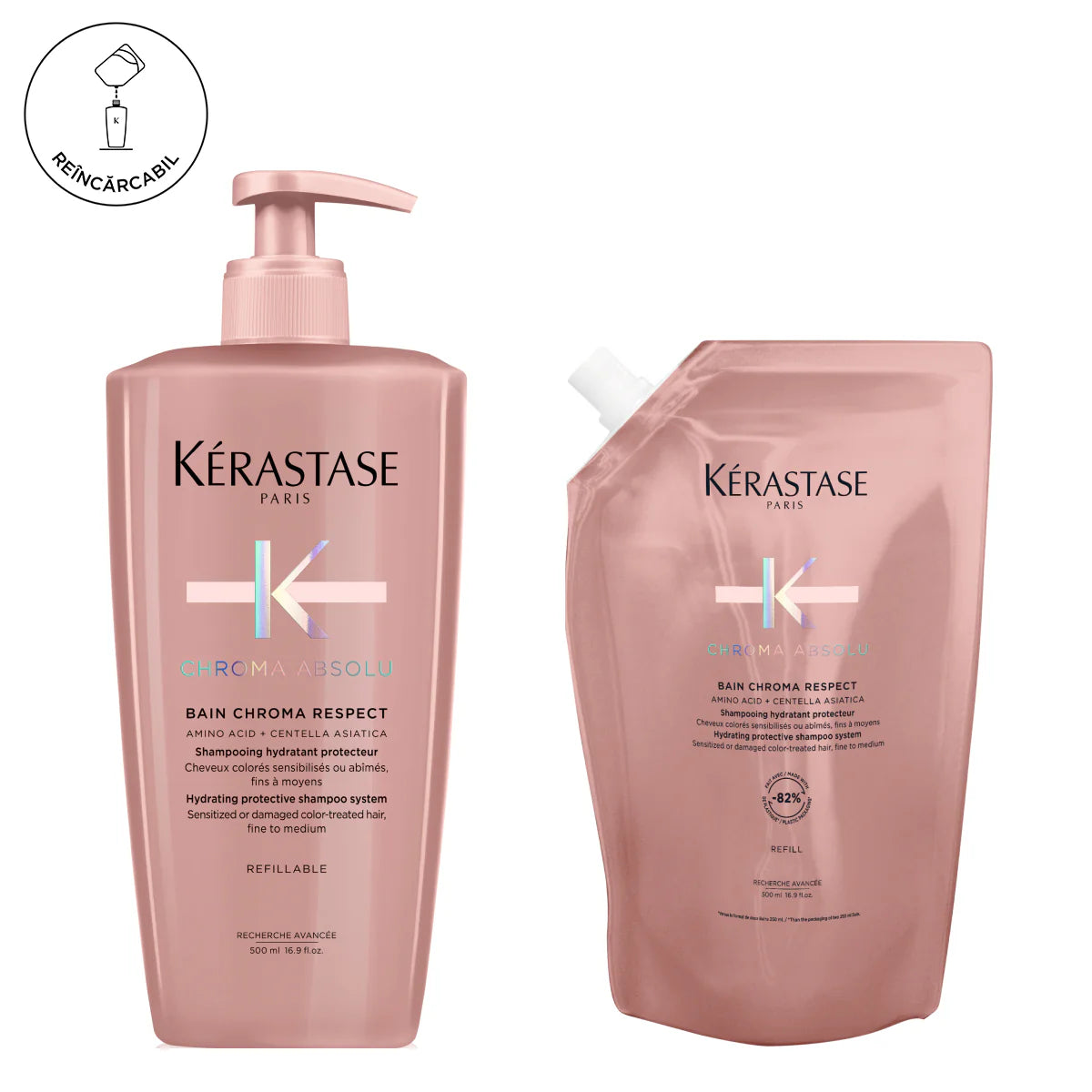 Utántölthető védő sampon festett hajra — Kérastase Chroma Absolu Bain Chroma Respect 500ml + utántöltő 500ml