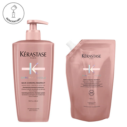 Utántölthető védő sampon festett hajra — Kérastase Chroma Absolu Bain Chroma Respect 500ml + utántöltő 500ml