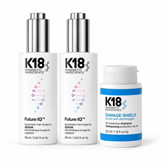 Bundle K18 Future IQ: 2 × Hair Longevity Serum 90 ml + Cadou șampon Damage Shield 53 ml