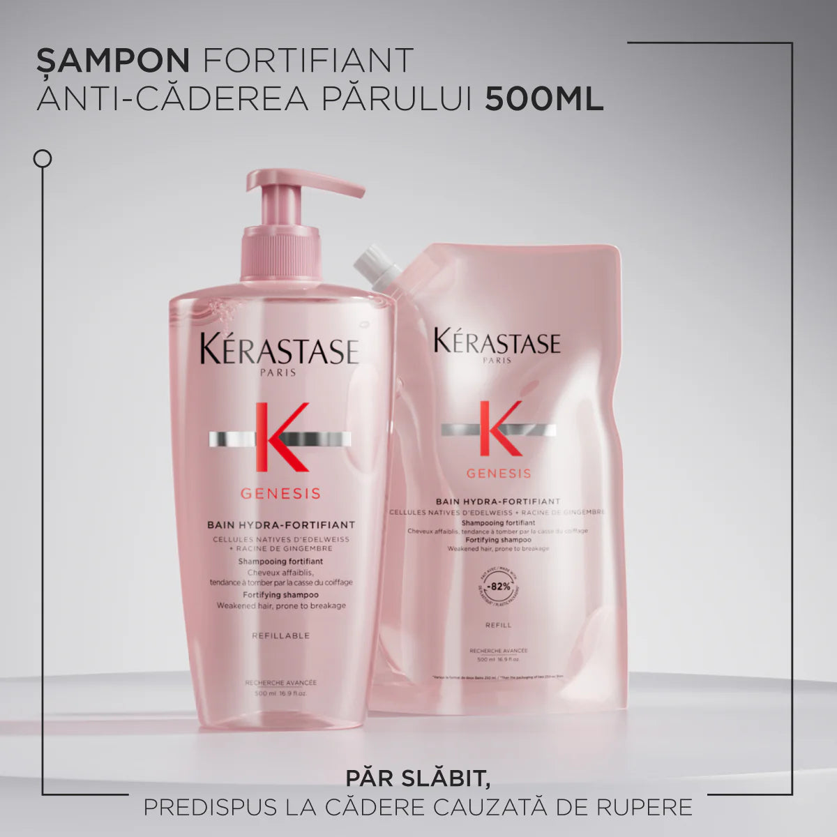 Készlet újratölthető hajhullás elleni sampon vékony és zsírosodó hajra — Kérastase Genesis Bain Hydra-Fortifiant 500ml + utántöltő 500ml