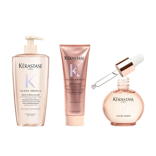 Kerastase Gloss Absolu csomag, komplett rutin a fényességért és simaságért - Sampon 500ml + Balzsam 250ml + Olaj 45ml