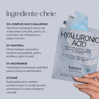 Mască hidratantă cu 15% complex multi-hialuronic Karuna Hyaluronic Acid Moisture Restore Mask