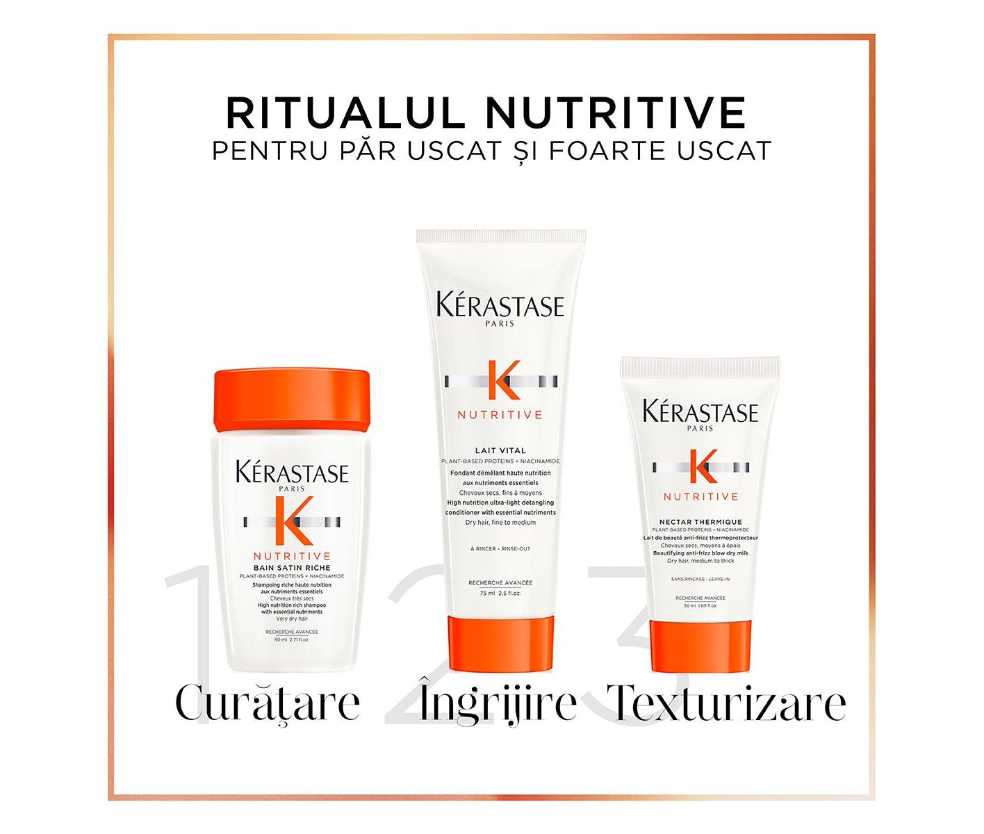 Kérastase Nutritive hajpakoló száraz hajra — Bain Satin Riche + Lait Vital + Nectar Thermique 80+75+50ml